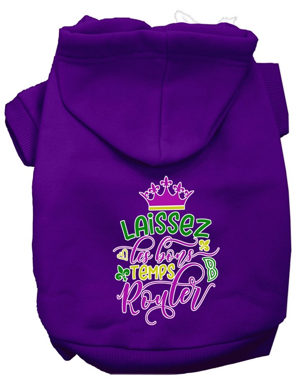 Laissez Les Bons Temps Rouler Screen Print Mardi Gras Dog Hoodie Purple XS